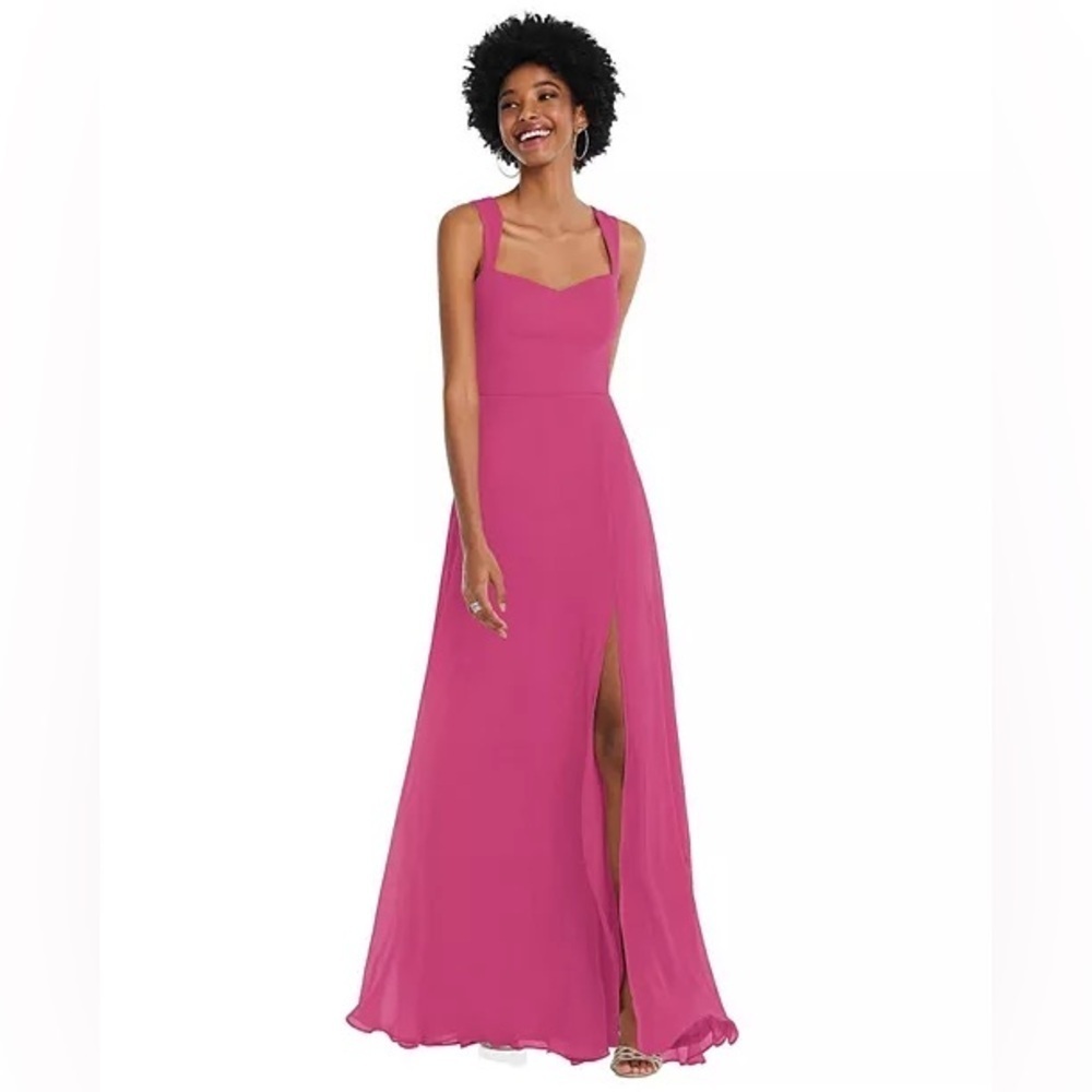 After Six Contoured Wide Strap Sweetheart Maxi Dress Pink Lux Chiffon Size 6